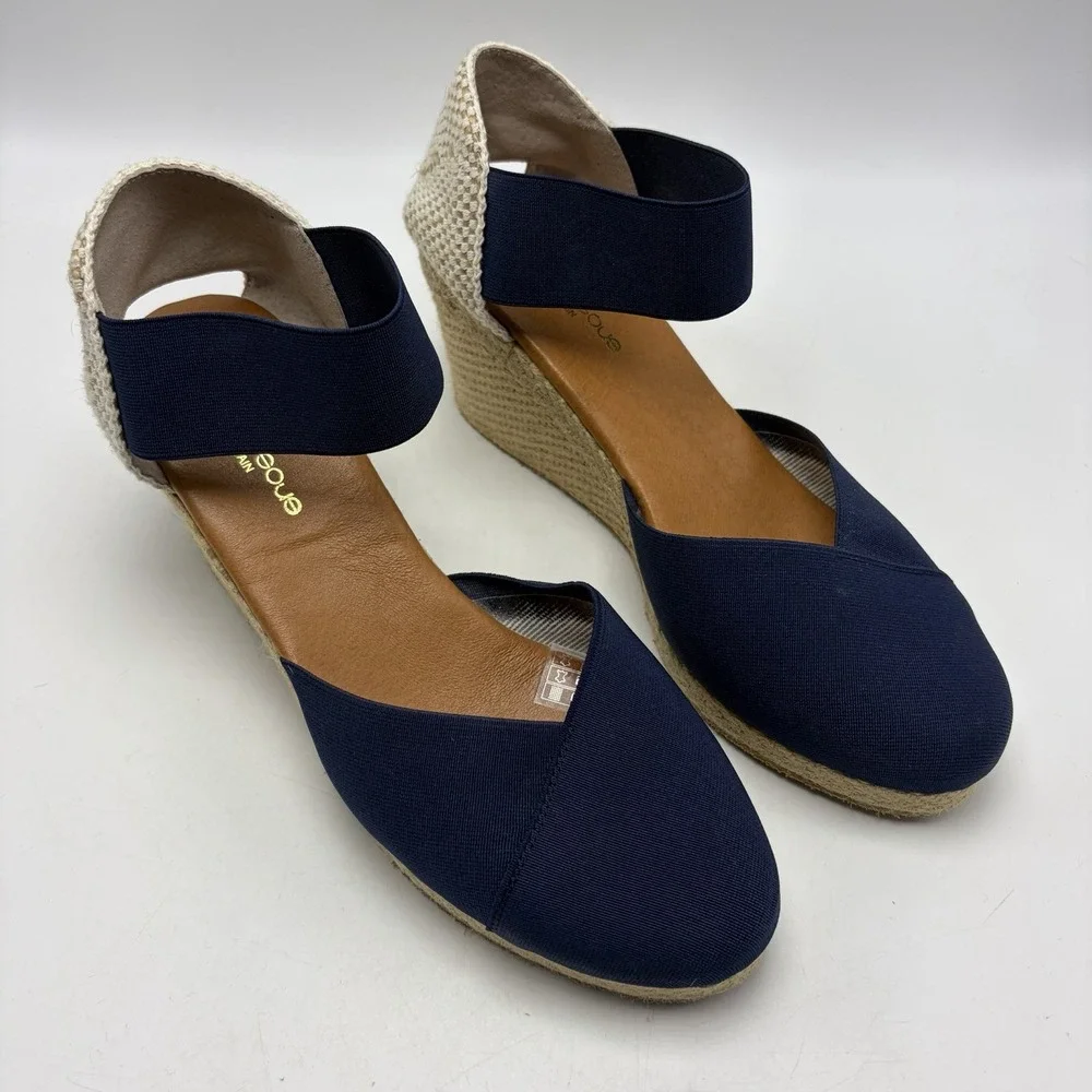 Andre Assous Espadrilles Womens 10 Anouka Wedge Navy Blue Shoes Spain Casual
